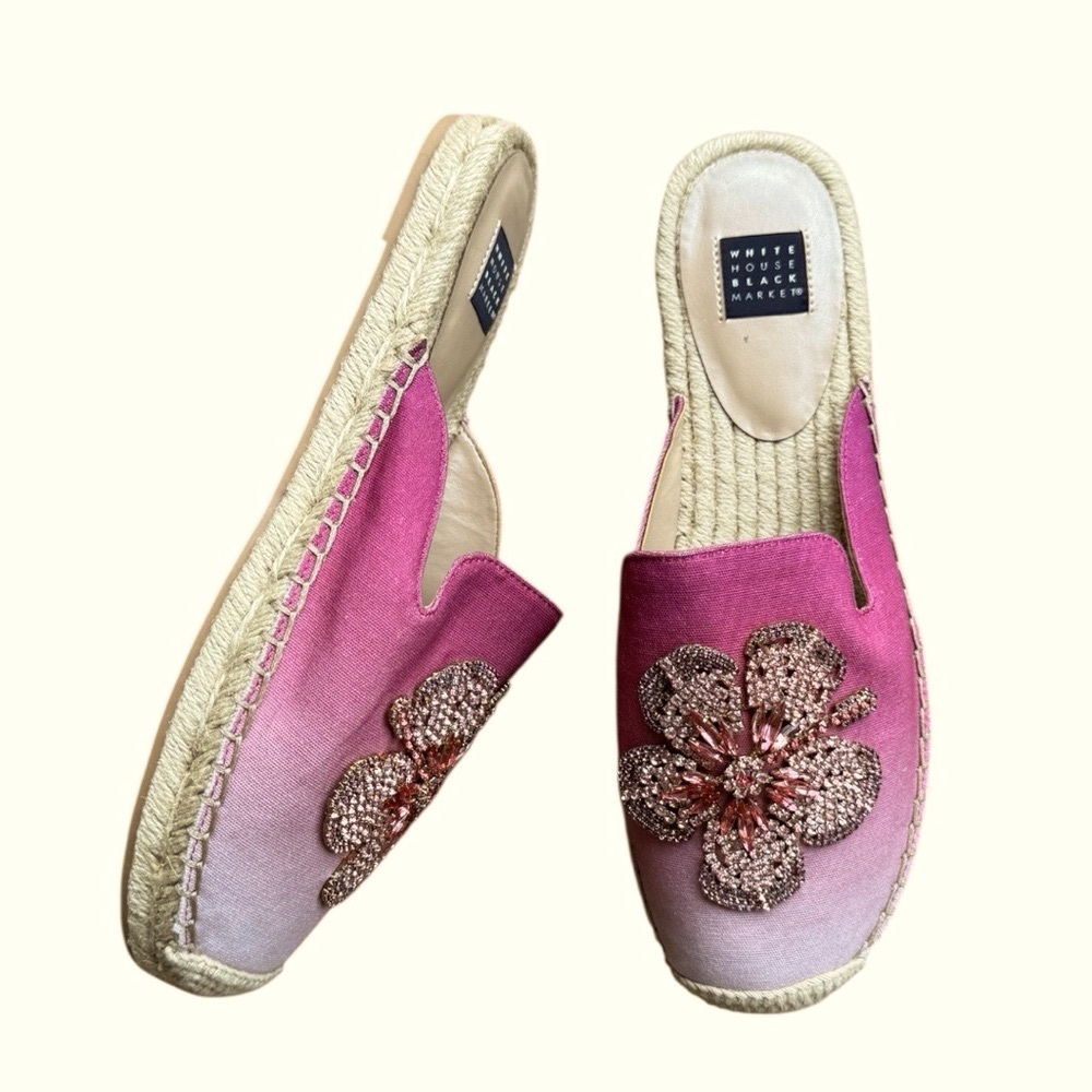 White House Black Market Pink Ombre Jewelled Espadrille Mules Slides